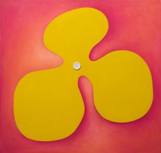 Gul blomma med knapp, 109 x 104 cm, 2008