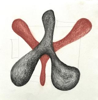 Utan titel Svart och röd krita), 40 x 40 cm, 2011